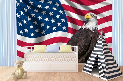 Vlies Fototapete - Patriotische amerikanische Flagge und Adler 375 x 250 cm